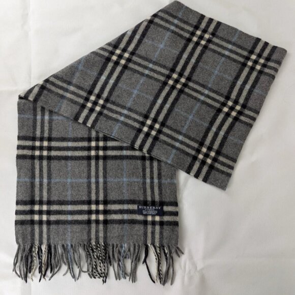 Burberry Designer Check Scarf Gray – Unisex Cashmere – Pre-Owned – Winter Gift - Picture 1 of 6